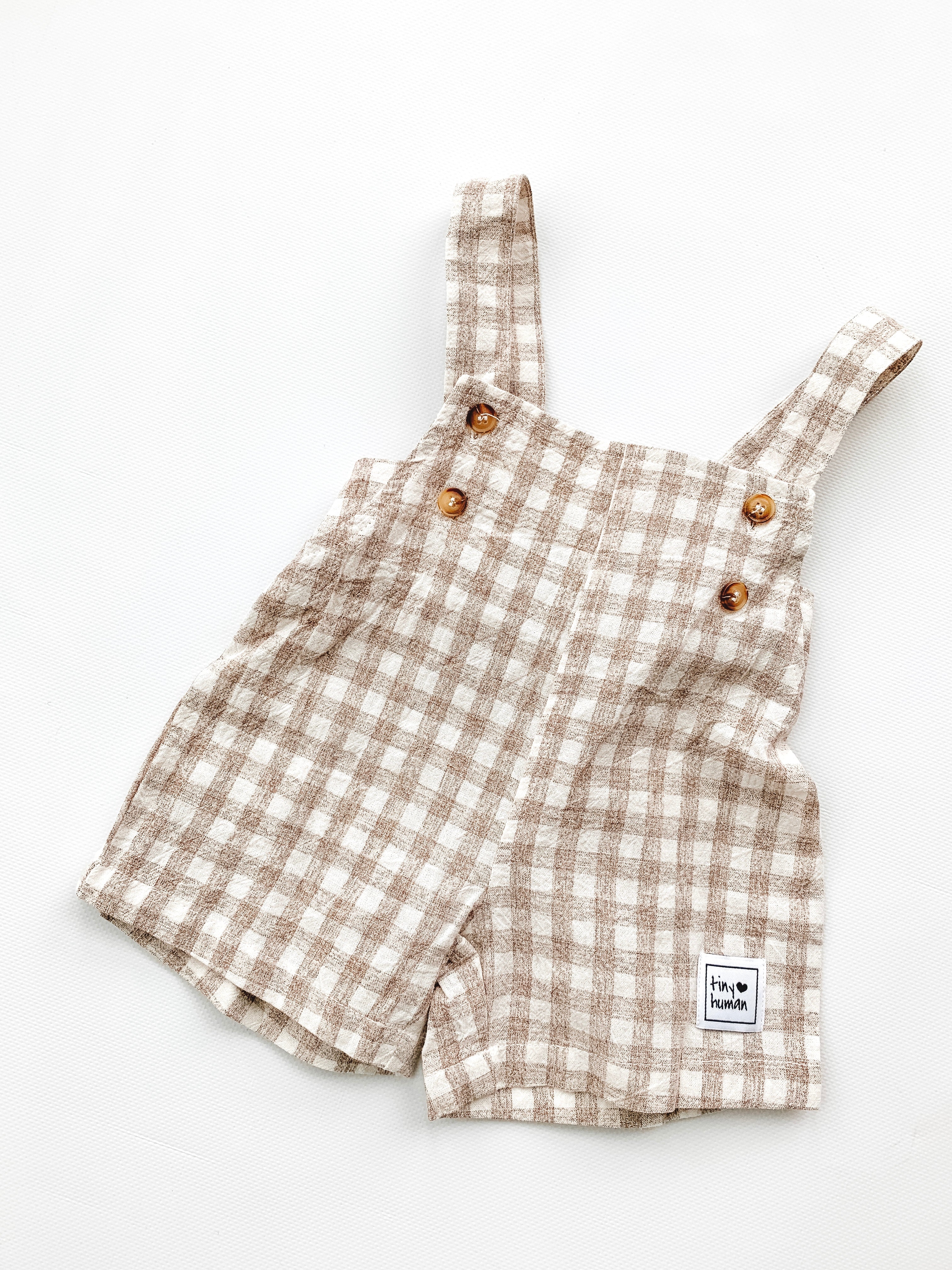 GINGHAM DUNGAREES | TAUPE
